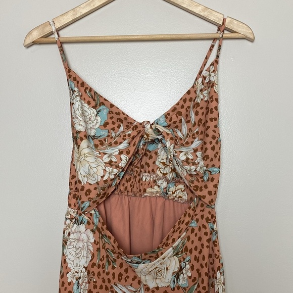 VICI Floral Tie Front Cutout Midi Dress Rust Multi Color Size M - Picture 6 of 14